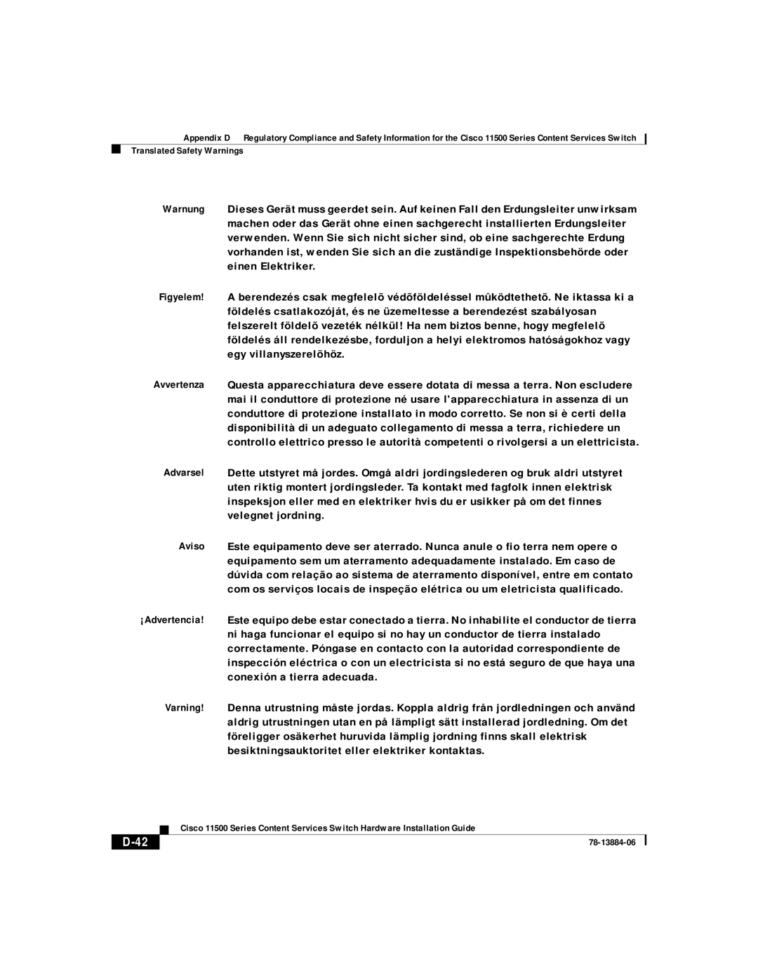 Cisco Systems 11500 Series manual Translated Safety Warnings 