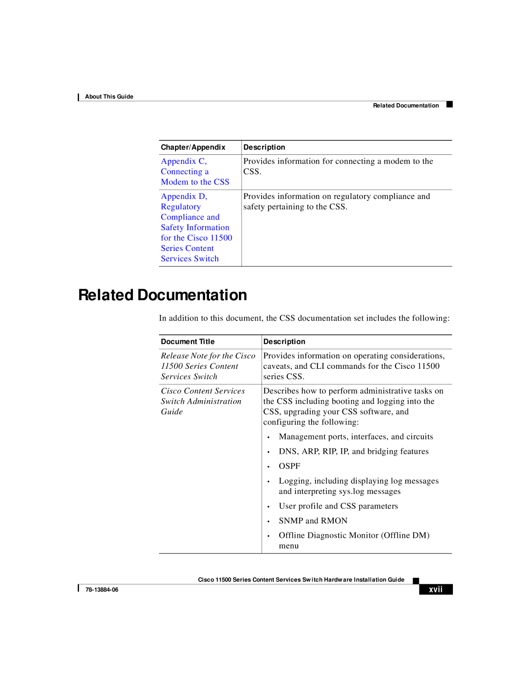 Cisco Systems 11500 Series manual Related Documentation, Document Title Description 