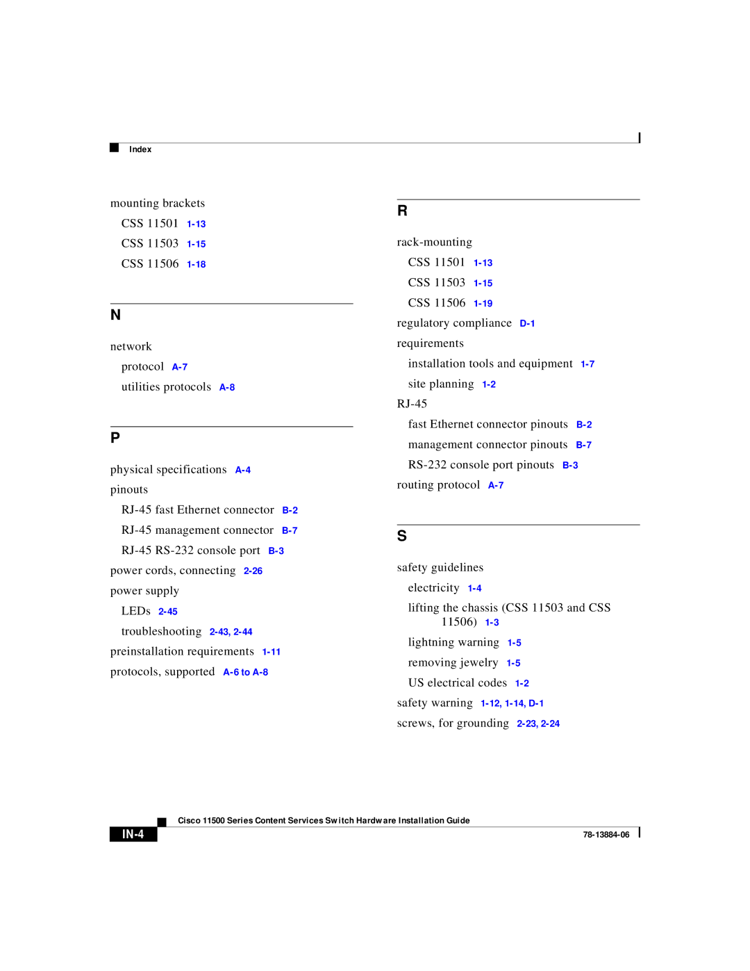 Cisco Systems 11500 Series manual IN-4 