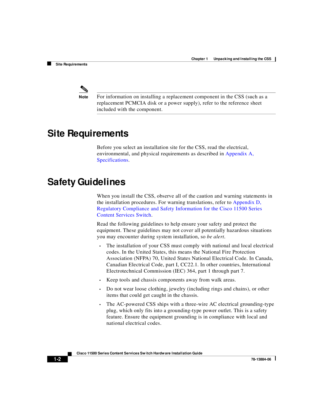 Cisco Systems 11500 Series manual Site Requirements, Safety Guidelines 