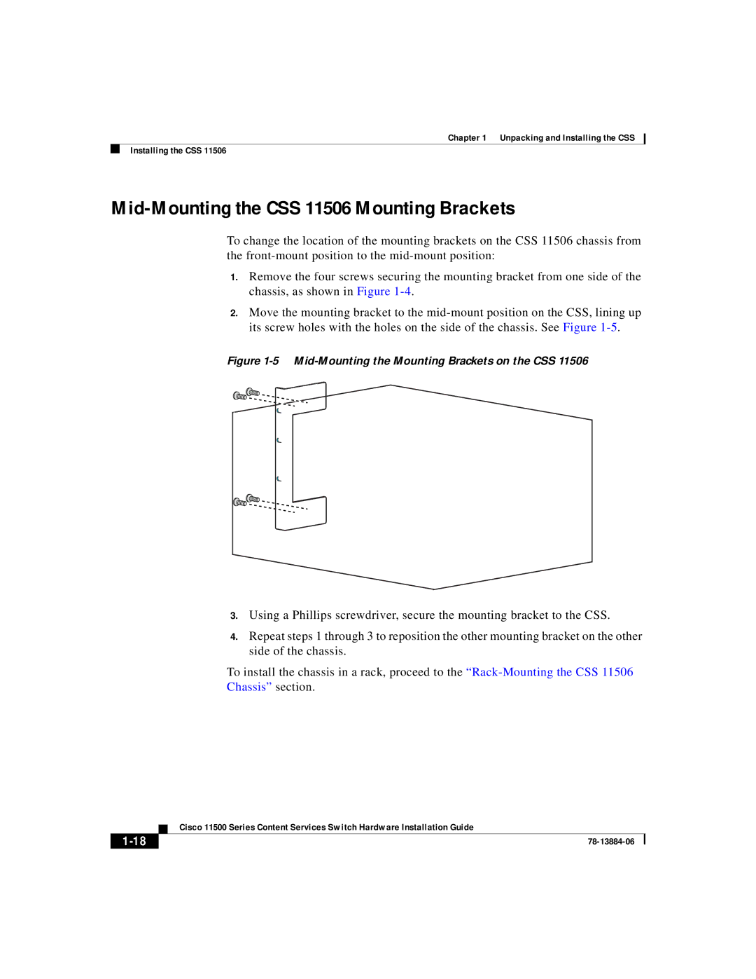 Cisco Systems 11500 Series manual Mid-Mounting the CSS 11506 Mounting Brackets 