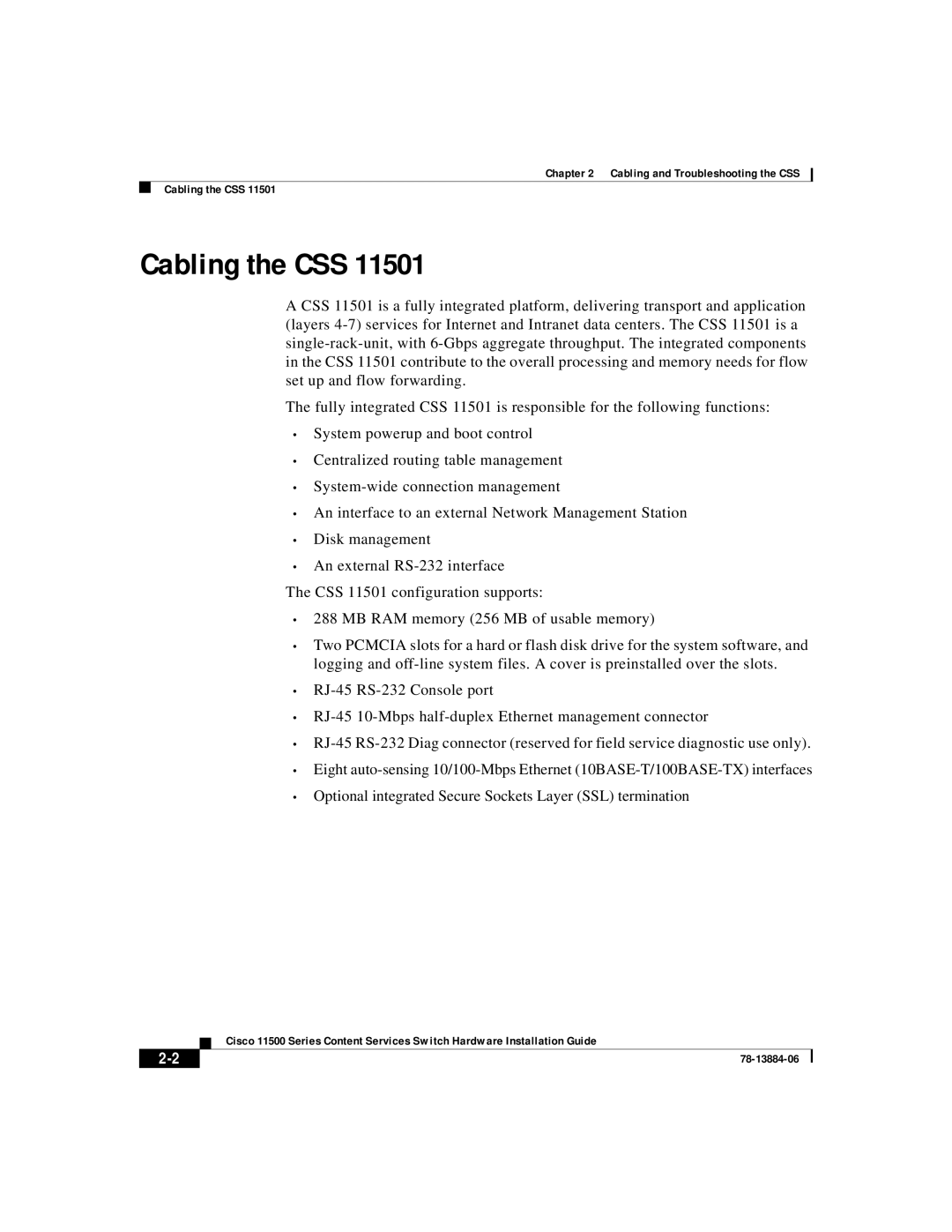 Cisco Systems 11500 Series manual Cabling the CSS 