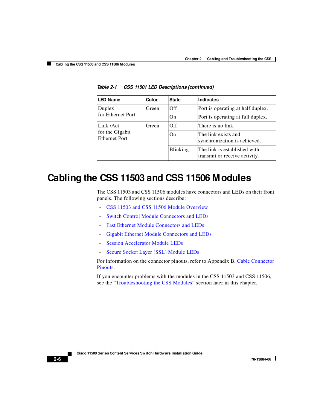 Cisco Systems 11500 Series manual Cabling the CSS 11503 and CSS 11506 Modules 