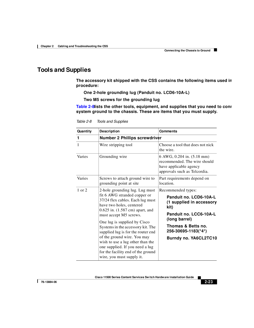 Cisco Systems 11500 Series manual Tools and Supplies, Quantity Description Comments 