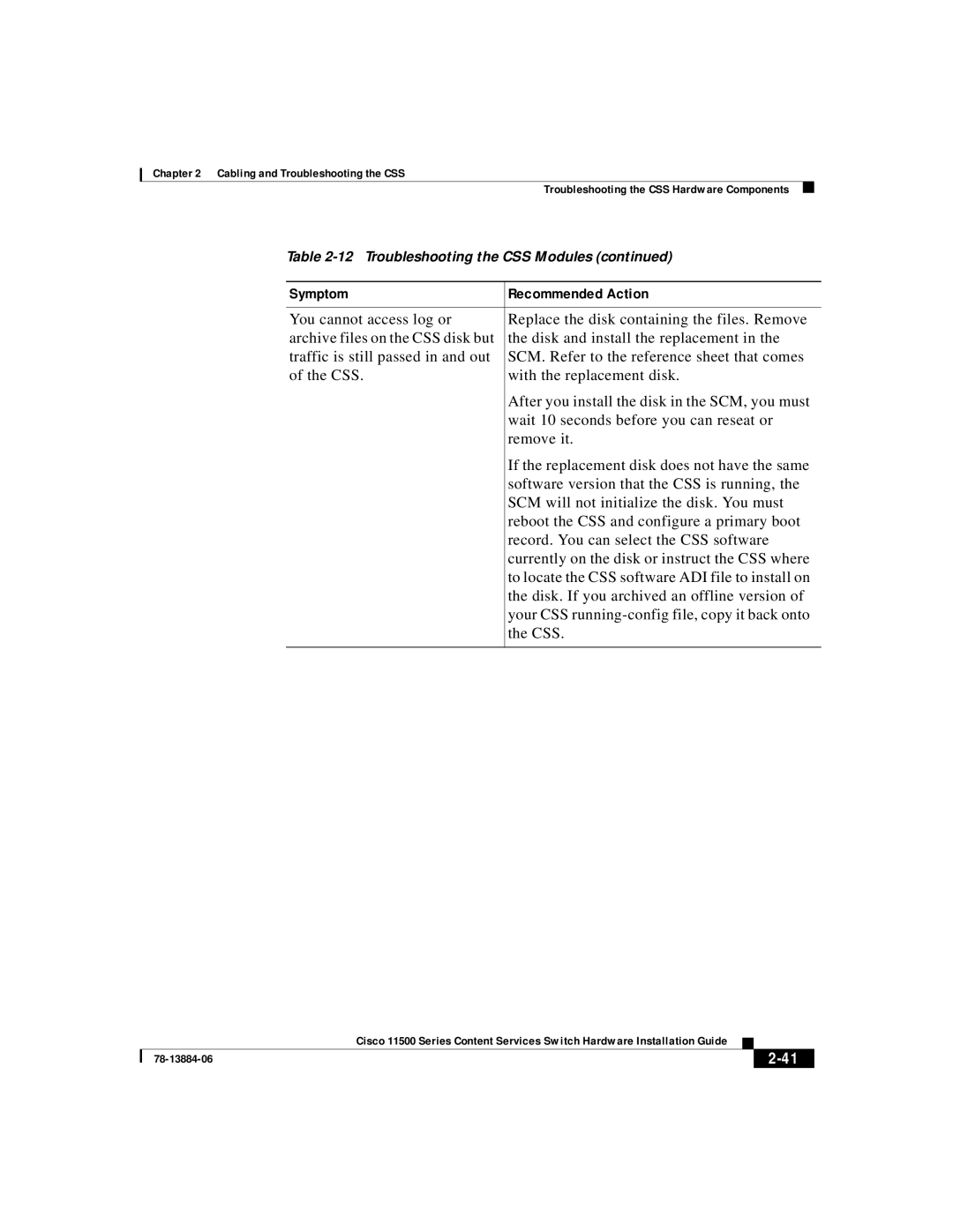 Cisco Systems 11500 Series manual Cabling and Troubleshooting the CSS 