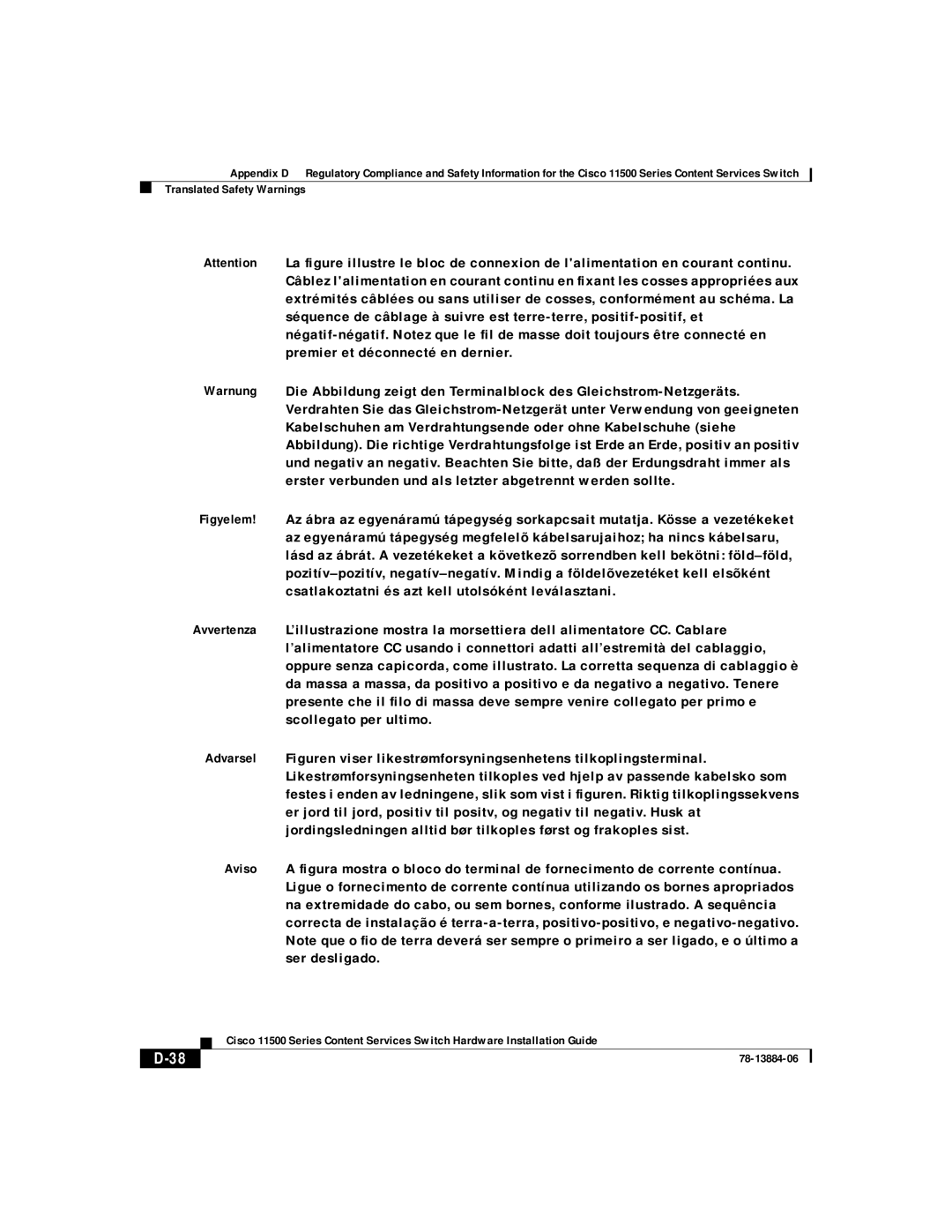 Cisco Systems 11501, 11506, 11503, 11500 appendix Translated Safety Warnings 