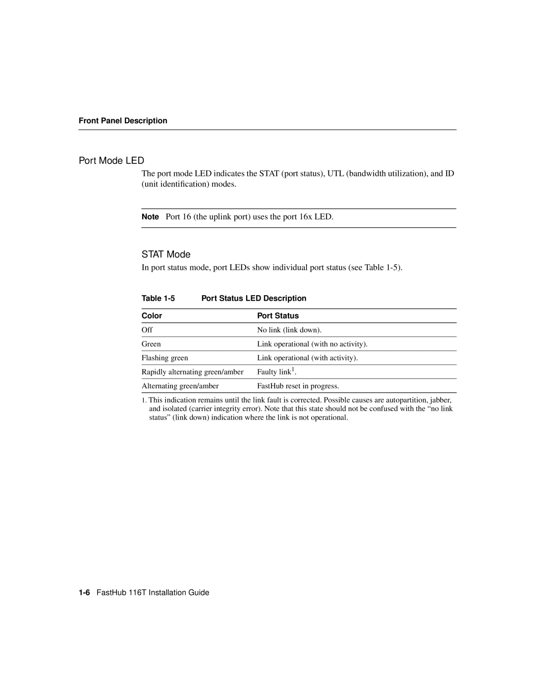 Cisco Systems 116T manual Port Status LED Description, Color Port Status 