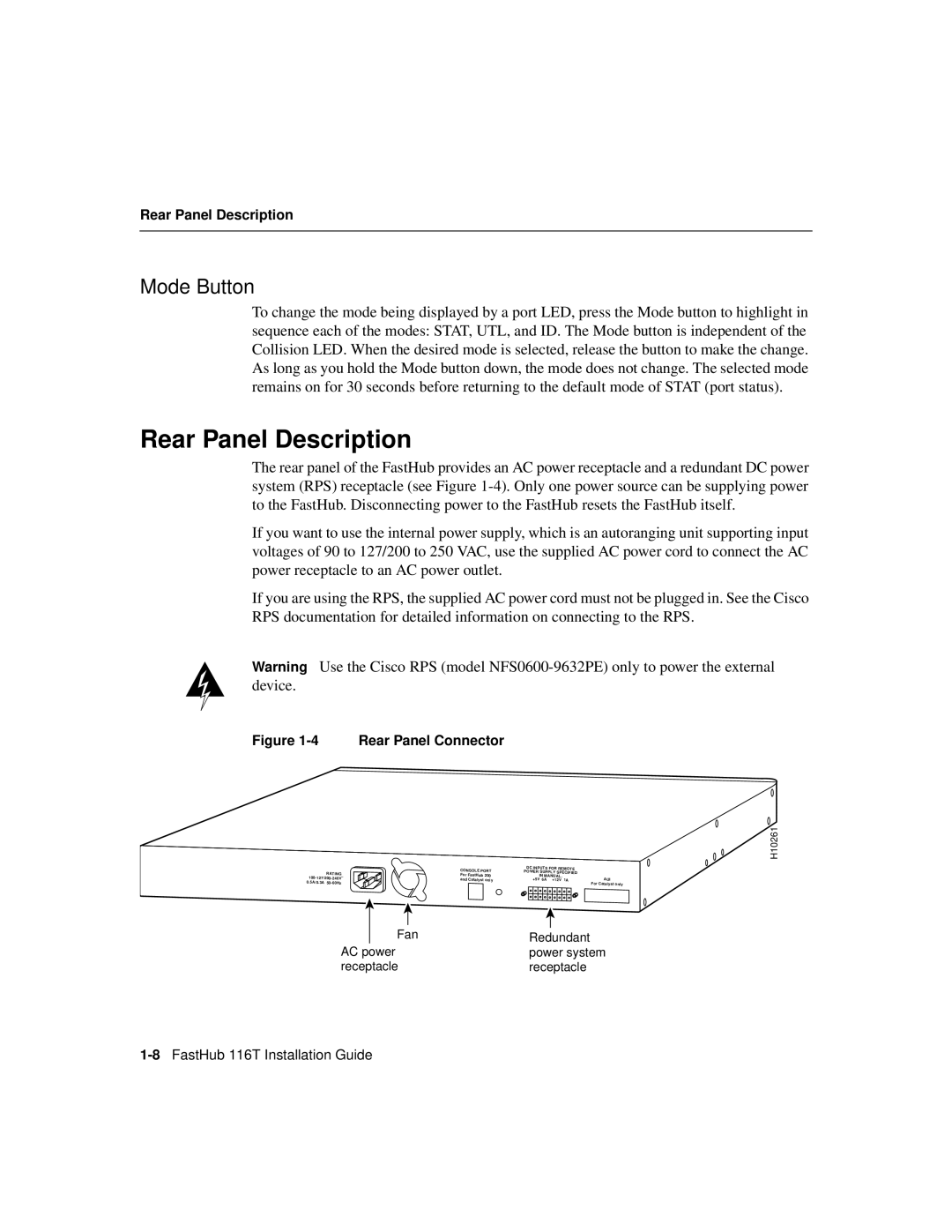 Cisco Systems 116T manual Rear Panel Description, Mode Button 