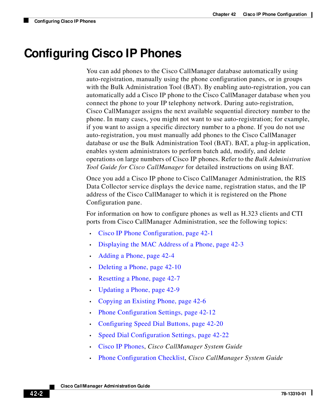 Cisco Systems 12 SP+ manual Configuring Cisco IP Phones, 42-2 