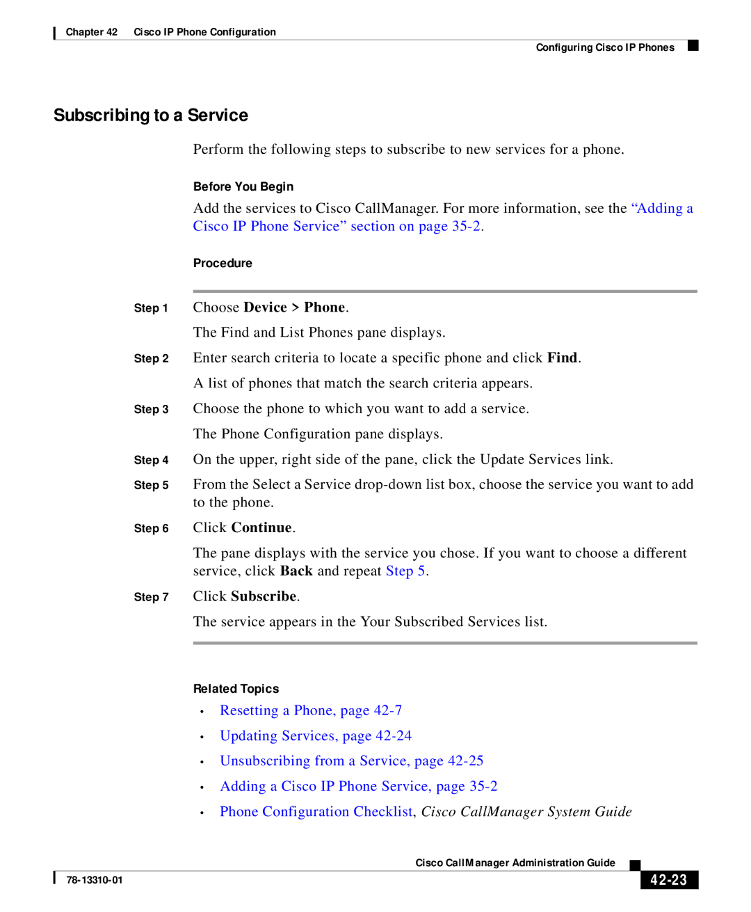 Cisco Systems 12 SP+ manual Subscribing to a Service, 42-23 