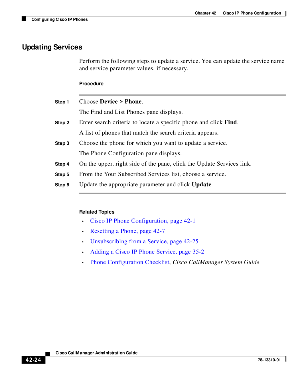 Cisco Systems 12 SP+ manual Updating Services, 42-24 