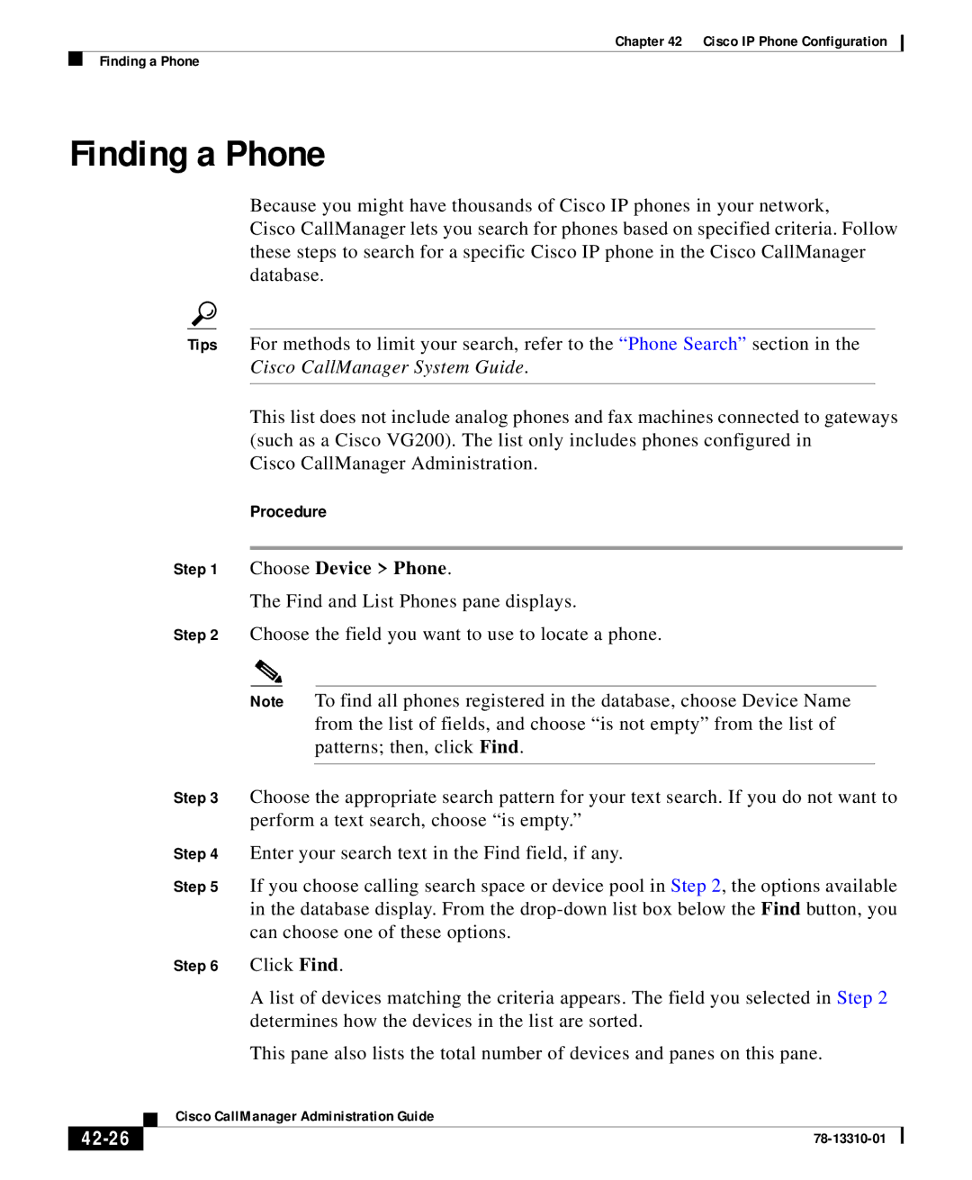 Cisco Systems 12 SP+ manual Finding a Phone, 42-26 