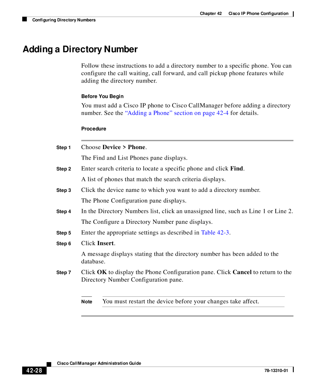 Cisco Systems 12 SP+ manual Adding a Directory Number, 42-28 