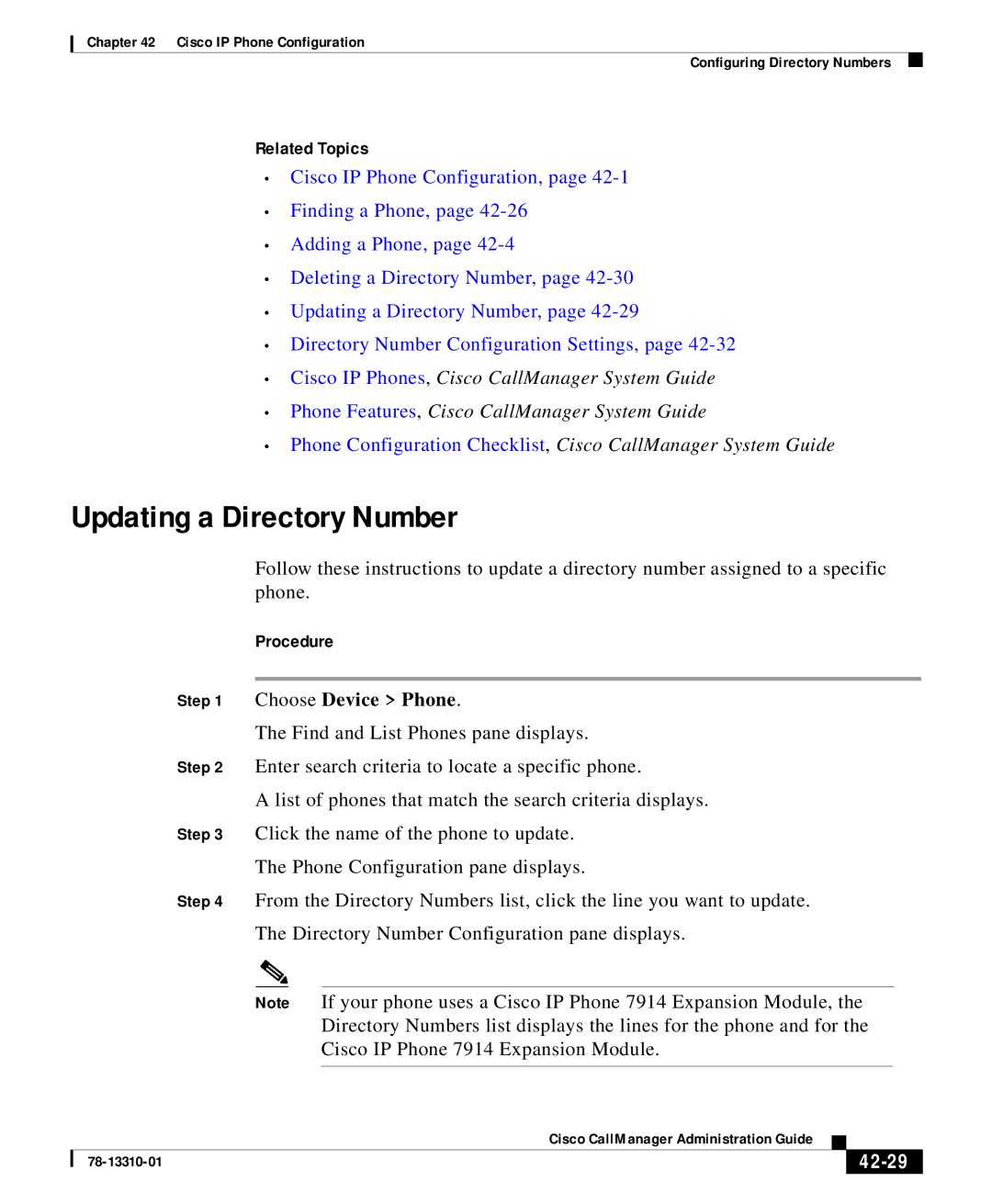 Cisco Systems 12 SP+ manual Updating a Directory Number, 42-29 