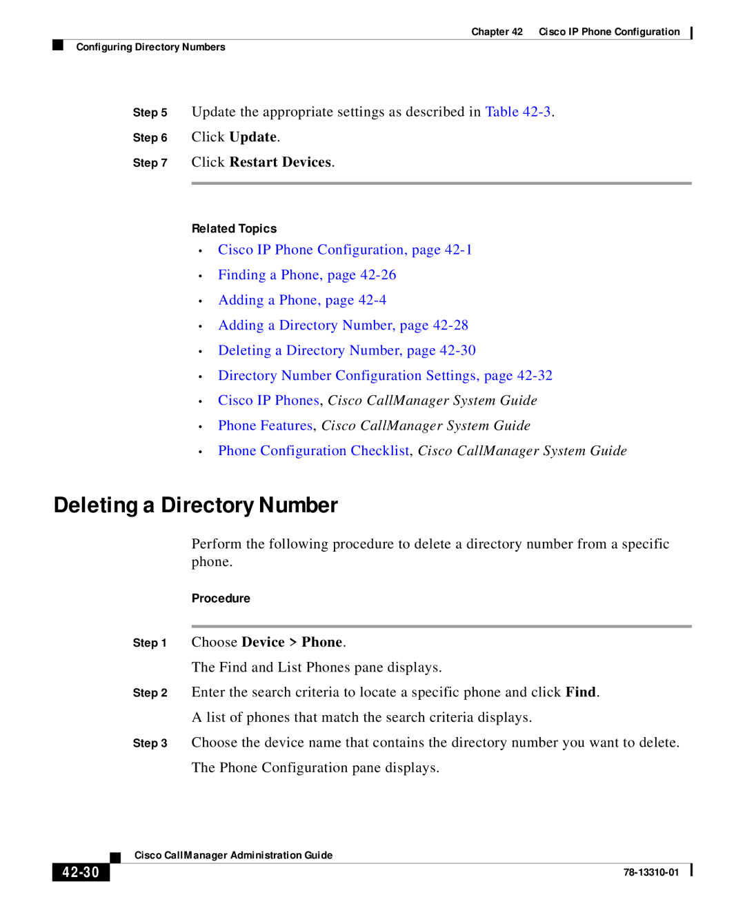 Cisco Systems 12 SP+ manual Deleting a Directory Number, 42-30 