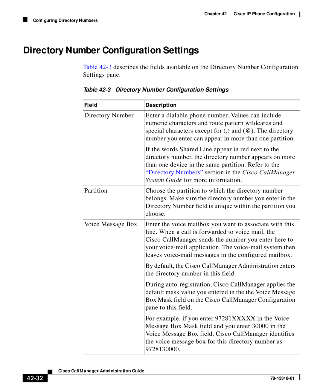 Cisco Systems 12 SP+ manual Directory Number Configuration Settings, 42-32 