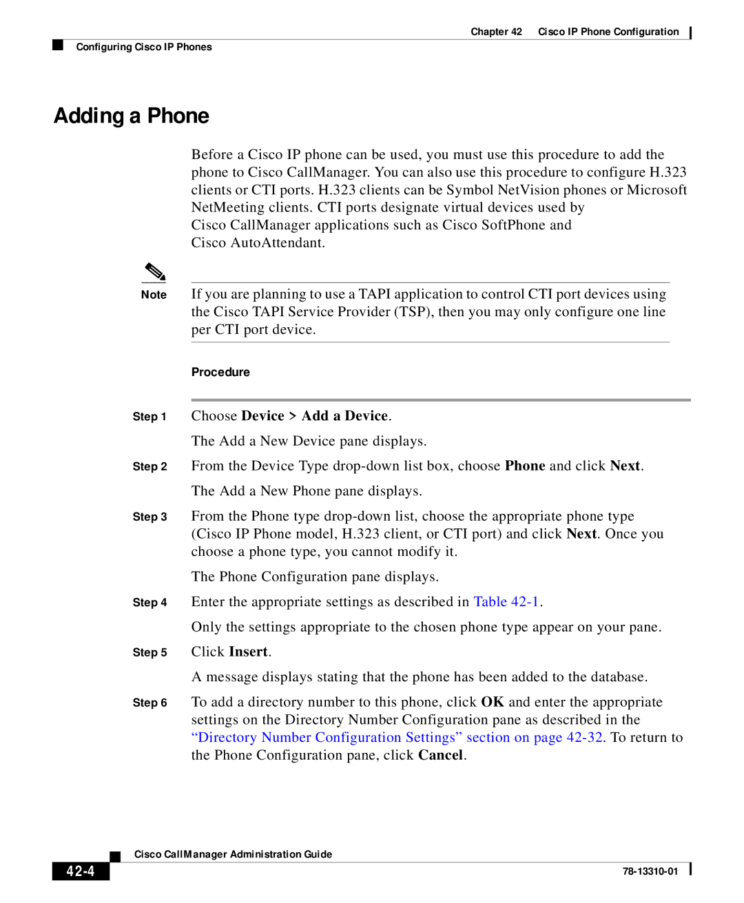 Cisco Systems 12 SP+ manual Adding a Phone, 42-4 