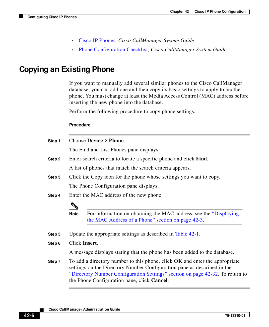 Cisco Systems 12 SP+ manual Copying an Existing Phone, 42-6 