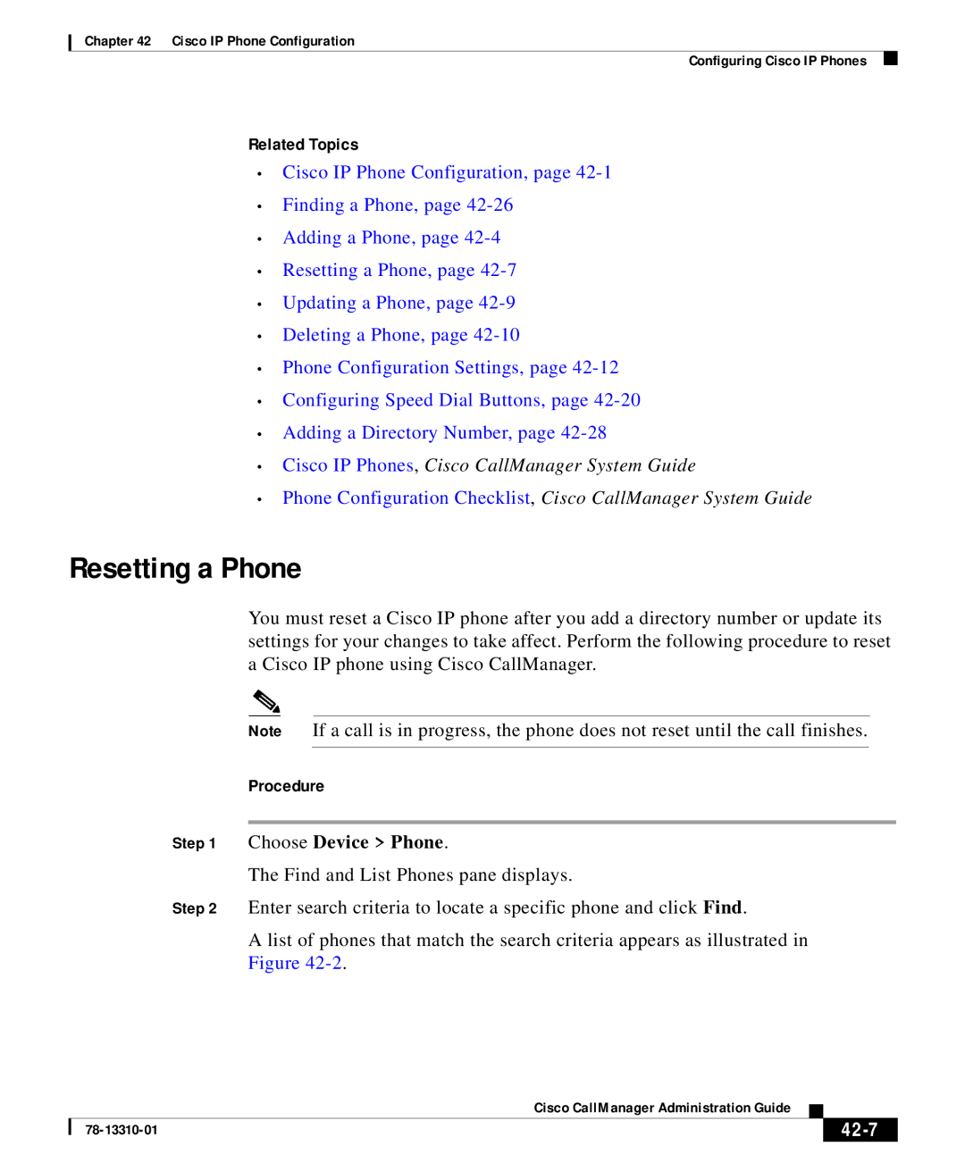 Cisco Systems 12 SP+ manual Resetting a Phone, 42-7 