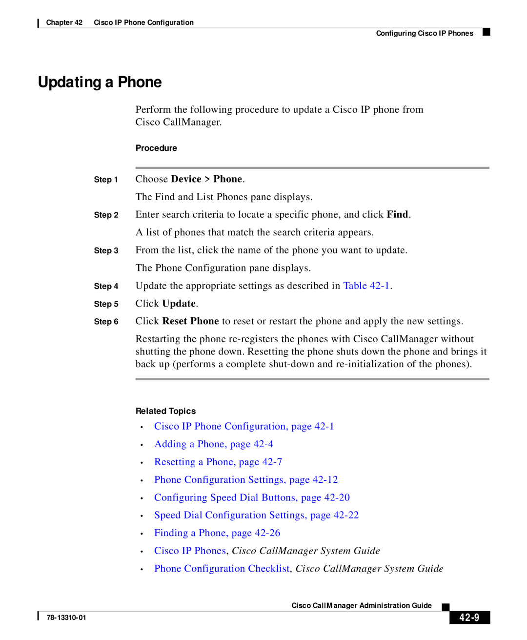 Cisco Systems 12 SP+ manual Updating a Phone, 42-9 