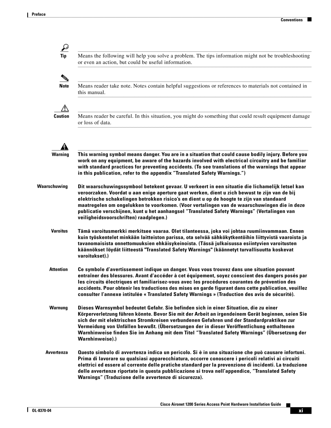 Cisco Systems 1200 manual Preface Conventions 