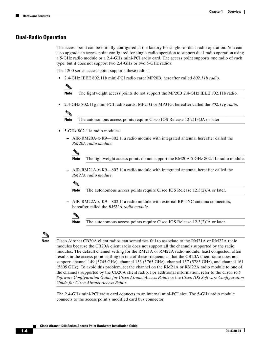 Cisco Systems 1200 manual Dual-Radio Operation 