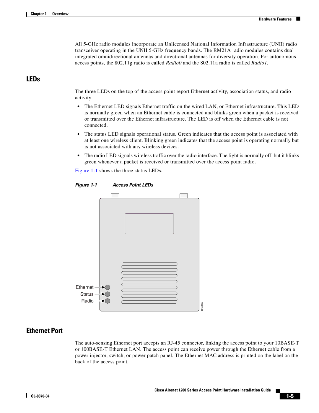 Cisco Systems 1200 manual LEDs 