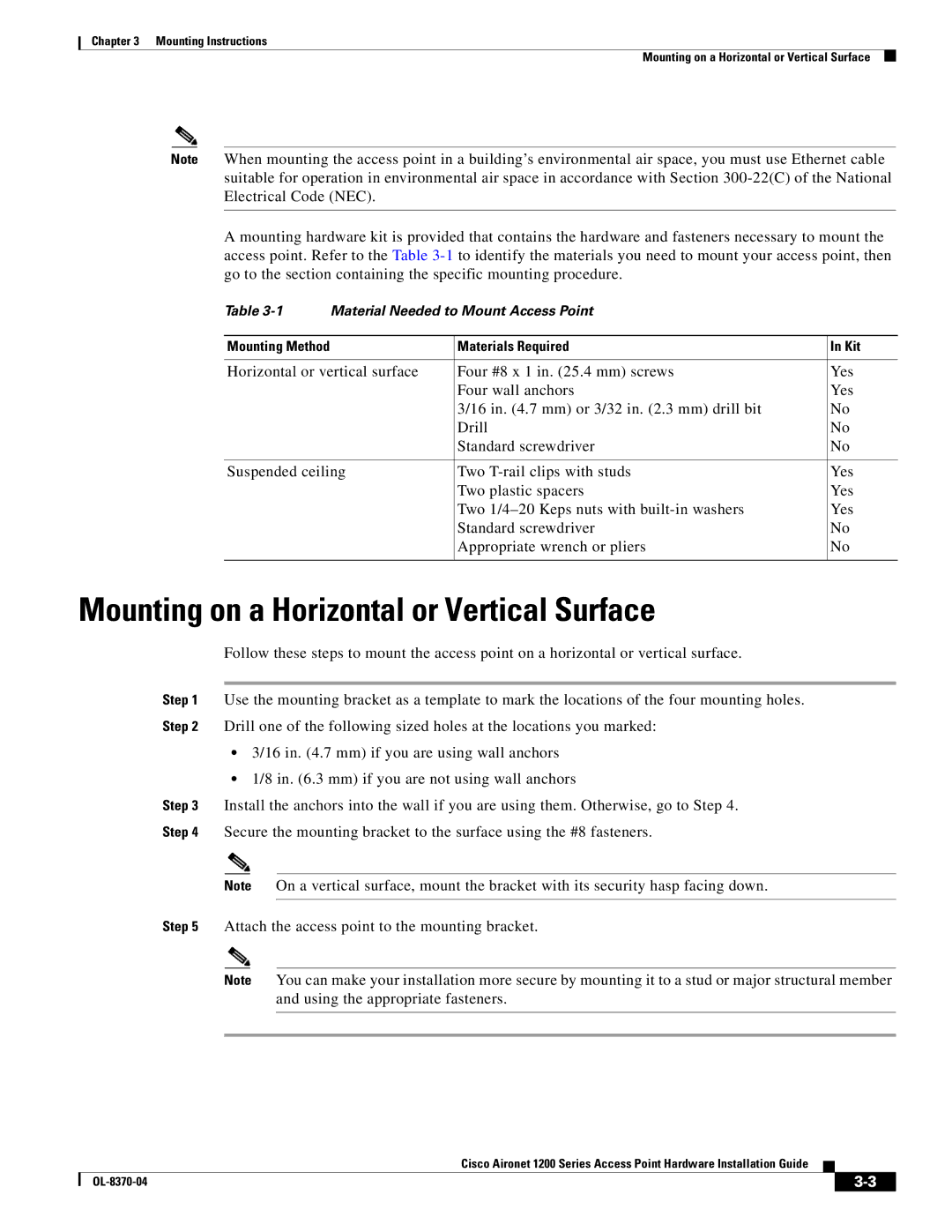 Cisco Systems 1200 manual Mounting on a Horizontal or Vertical Surface 