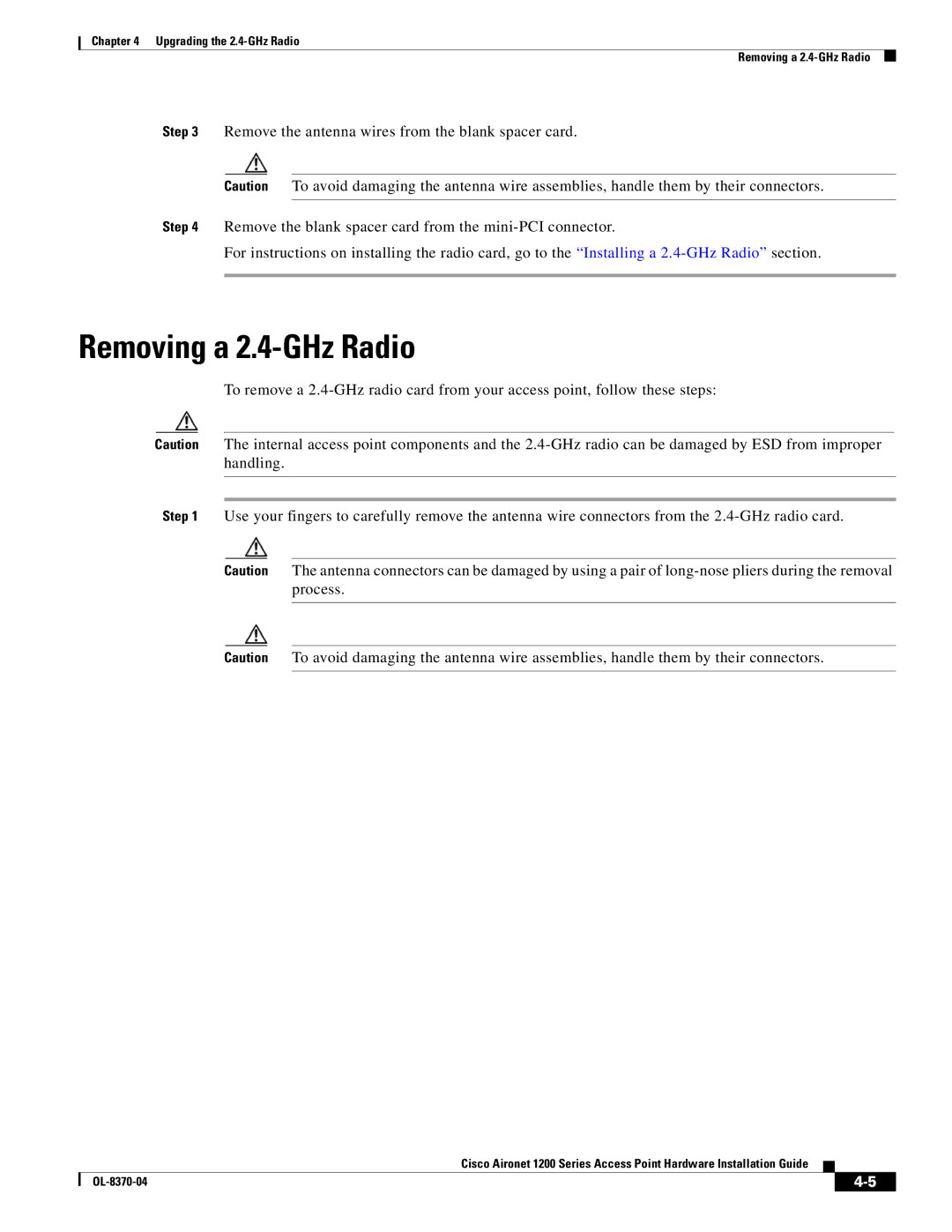 Cisco Systems 1200 manual Removing a 2.4-GHz Radio 