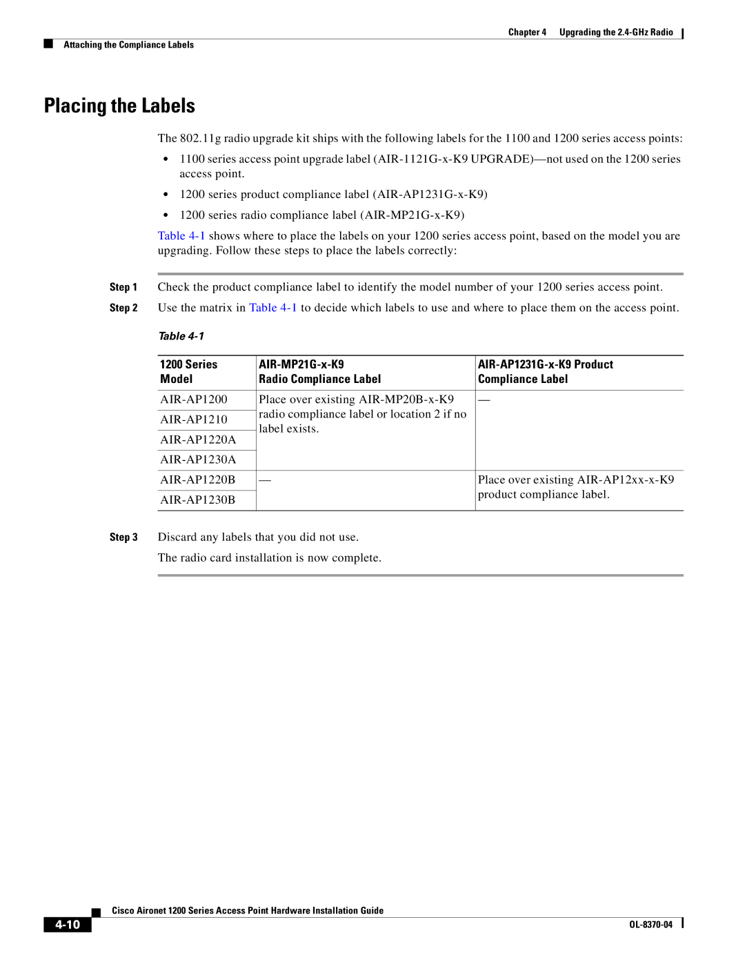 Cisco Systems 1200 manual Placing the Labels 