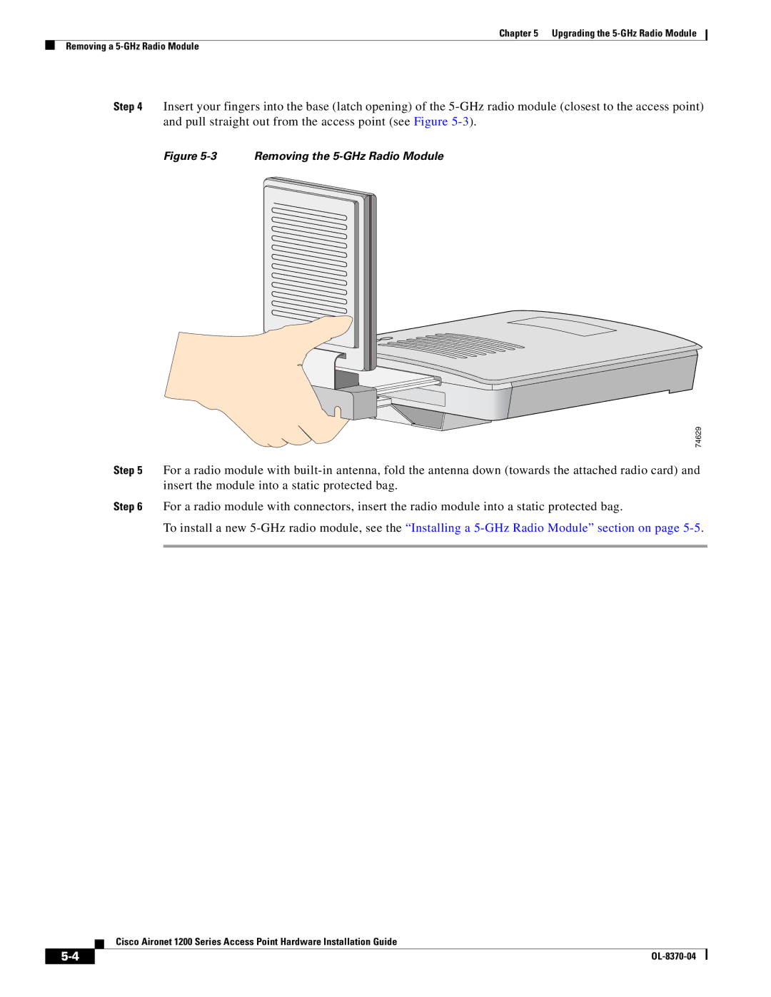 Cisco Systems 1200 manual Removing the 5-GHz Radio Module 