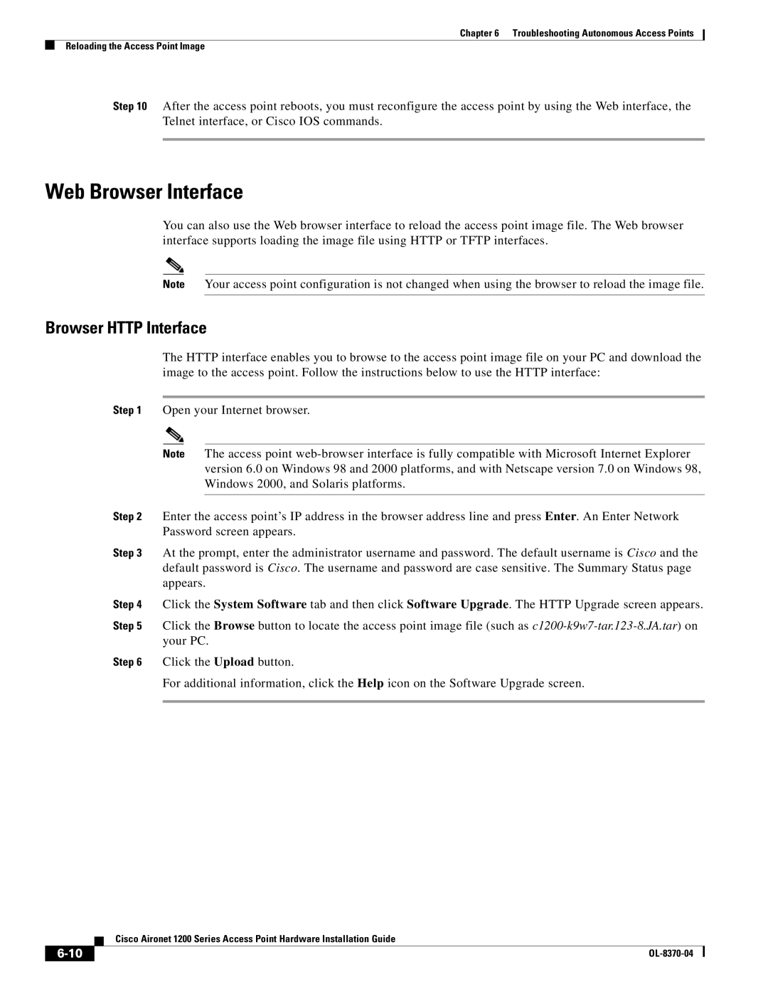 Cisco Systems 1200 manual Web Browser Interface, Browser Http Interface 