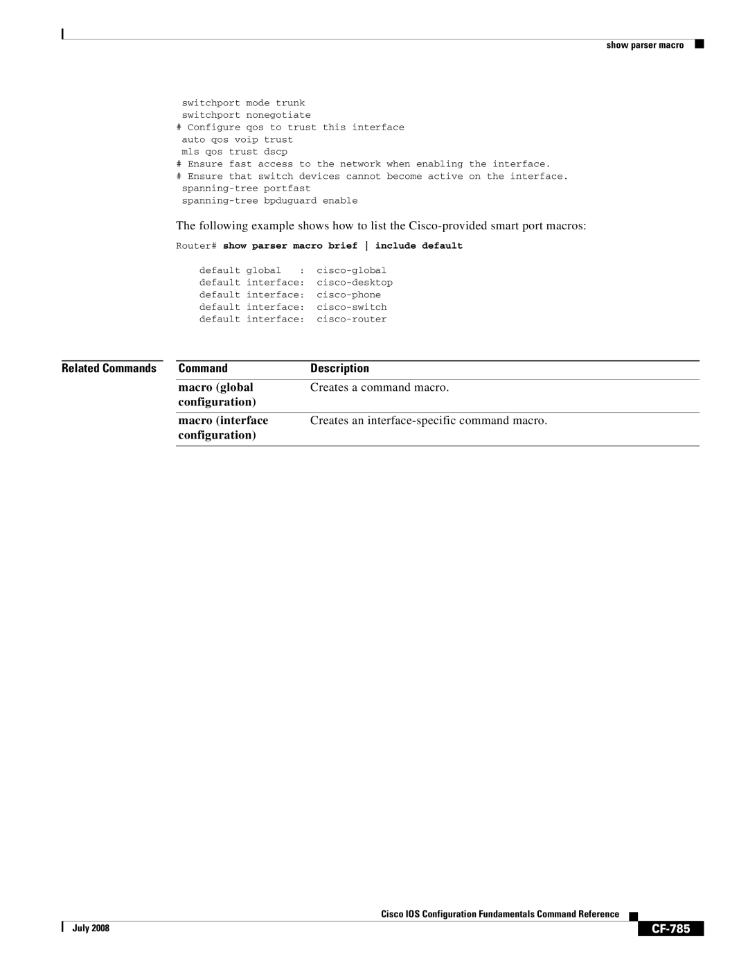 Cisco Systems 12000 series manual Macro global, Configuration Macro interface, CF-785 