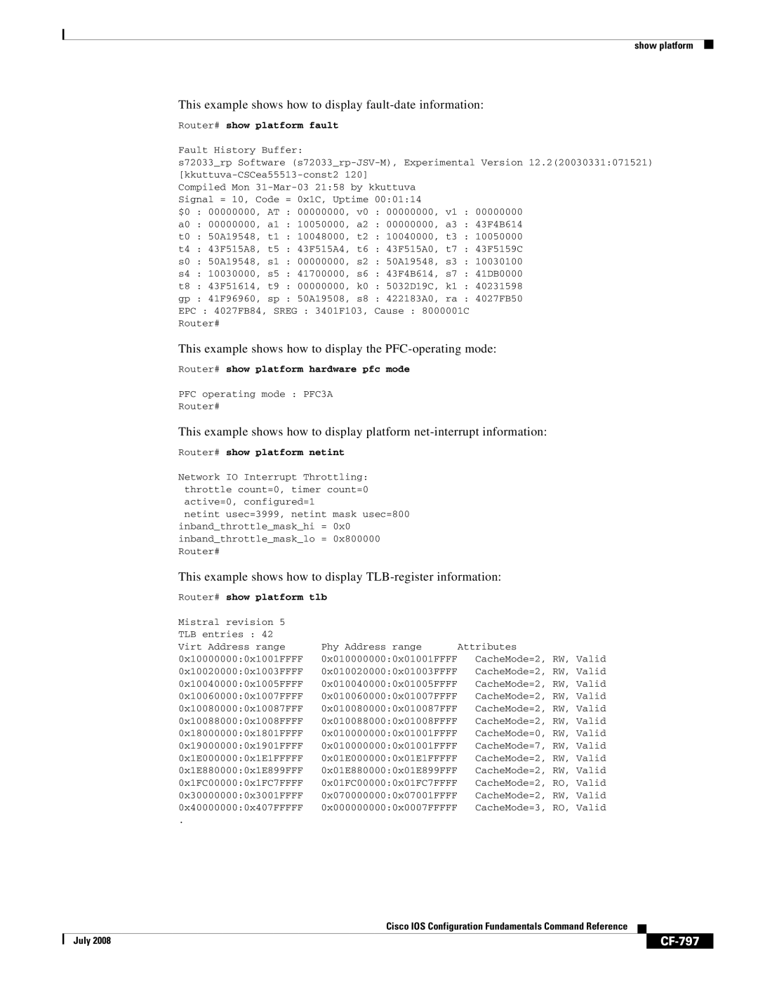 Cisco Systems 12000 series manual This example shows how to display fault-date information, CF-797 