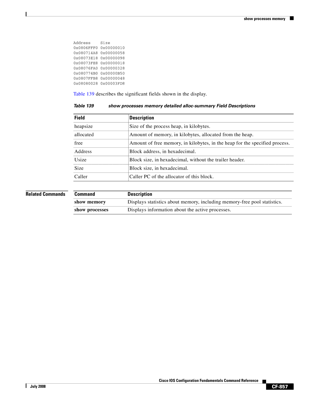 Cisco Systems 12000 series manual Displays information about the active processes, CF-857 