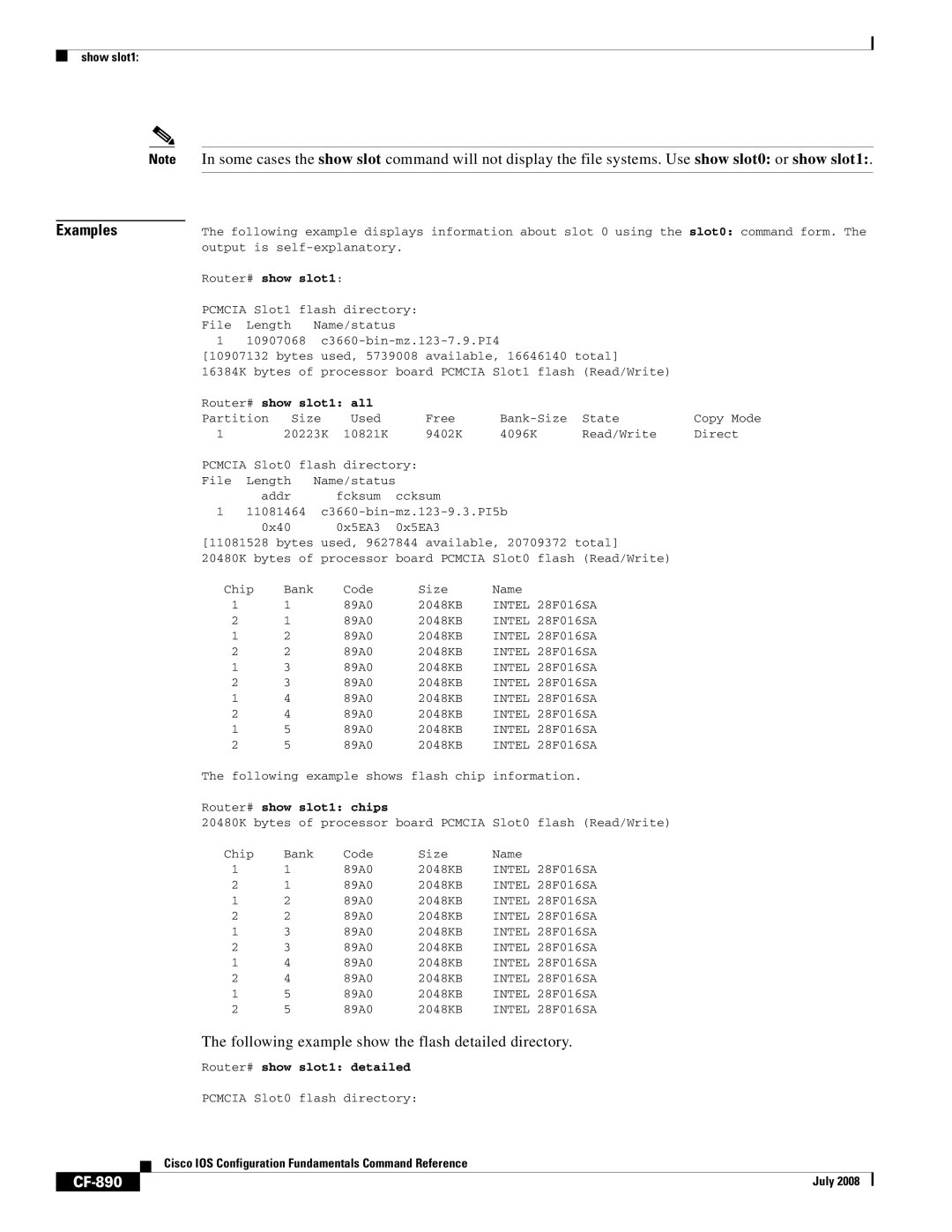 Cisco Systems 12000 series manual CF-890, Slot1 all, Slot1 chips, Router# show slot1 detailed 