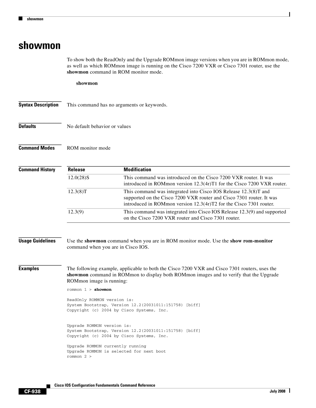 Cisco Systems 12000 series manual Showmon, CF-938 