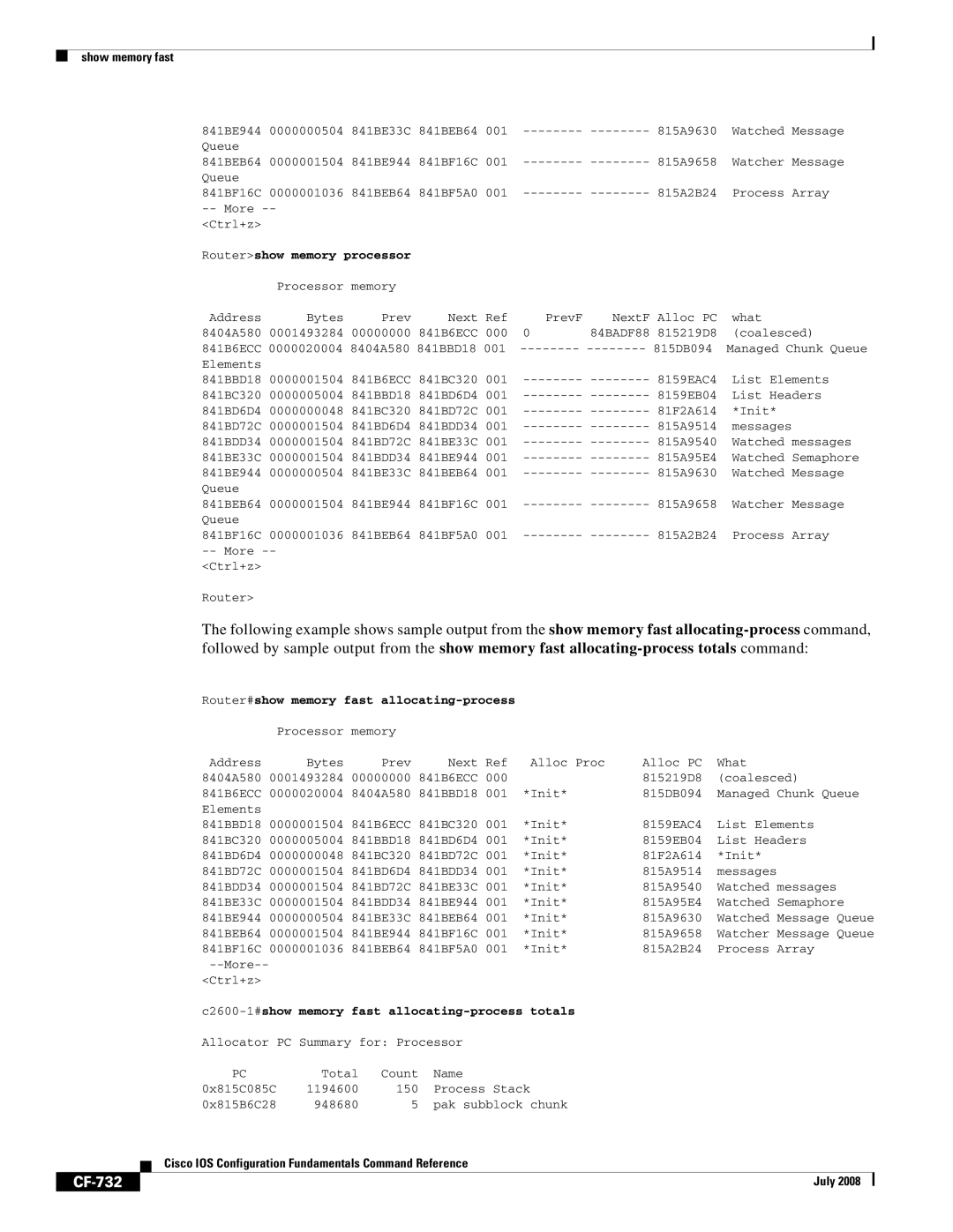 Cisco Systems 12000 series manual CF-732, Fast allocating-process totals 