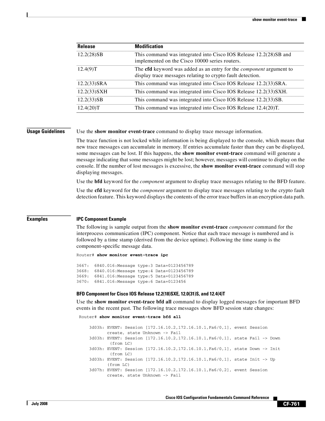 Cisco Systems 12000 series manual Component-specific message data, CF-761, Router# show monitor event-trace ipc 