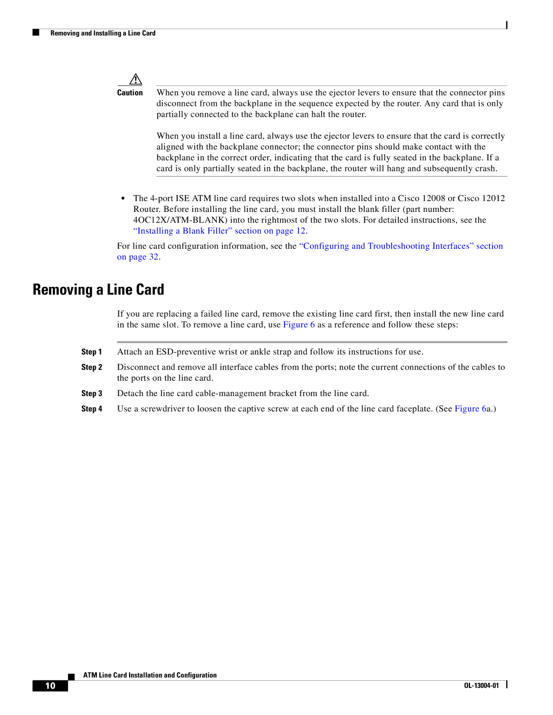 Cisco Systems 12000 series specifications Removing a Line Card 