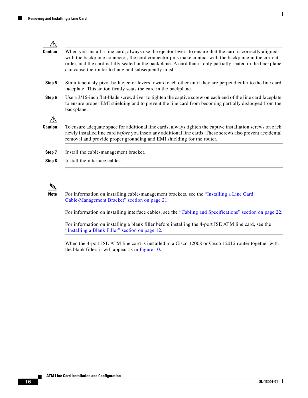 Cisco Systems 12000 series specifications Removing and Installing a Line Card 