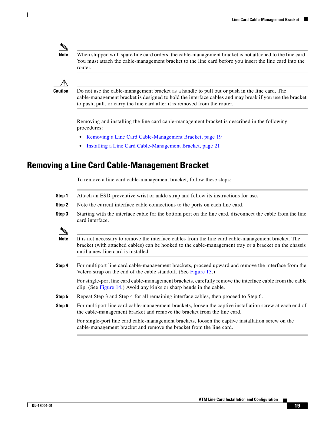 Cisco Systems 12000 series specifications Removing a Line Card Cable-Management Bracket 