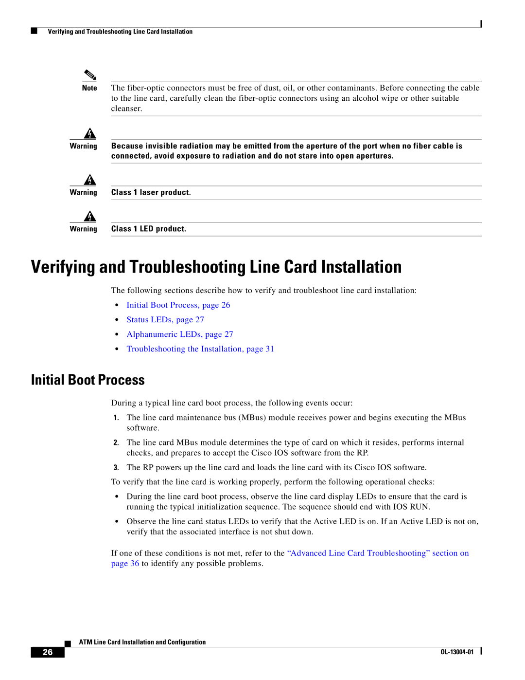 Cisco Systems 12000 series specifications Verifying and Troubleshooting Line Card Installation, Initial Boot Process 