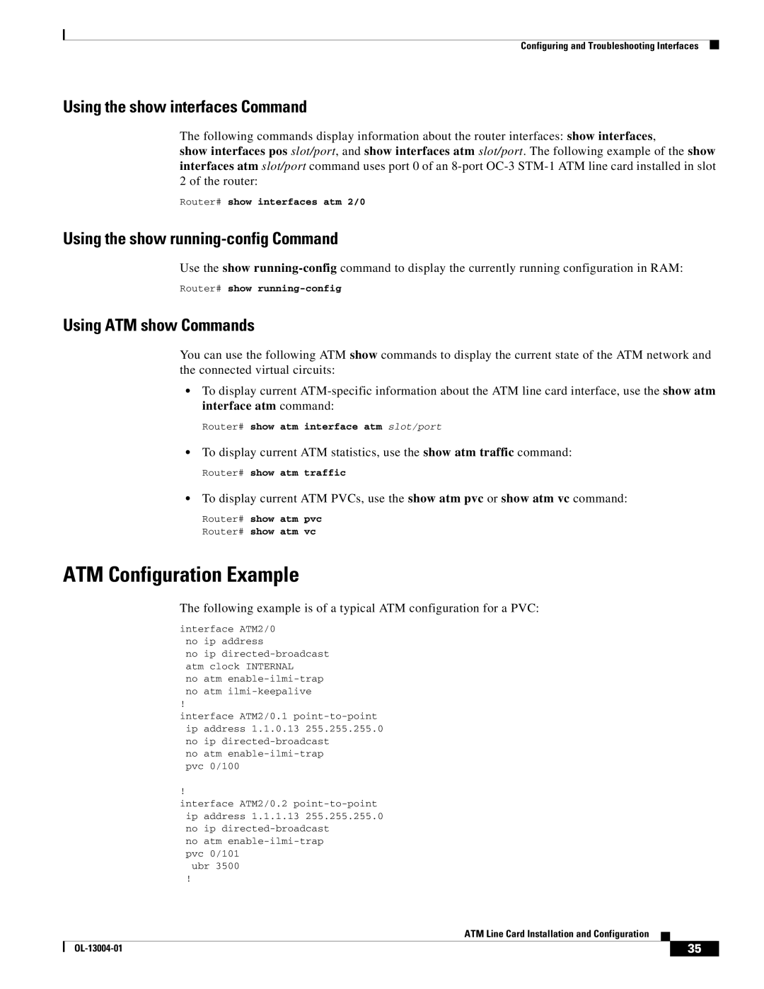 Cisco Systems 12000 series ATM Configuration Example, Using the show interfaces Command, Using ATM show Commands 