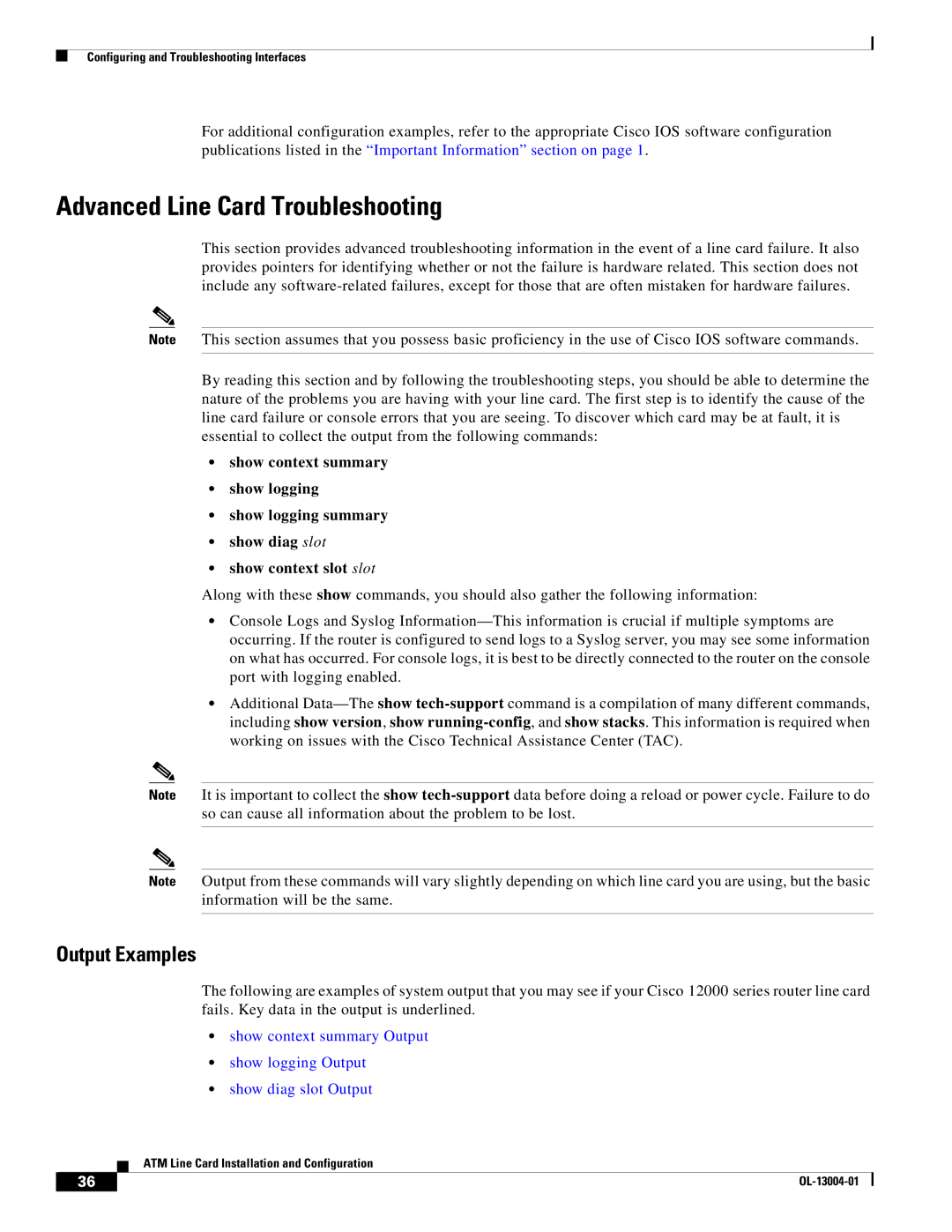 Cisco Systems 12000 series specifications Advanced Line Card Troubleshooting, Output Examples 