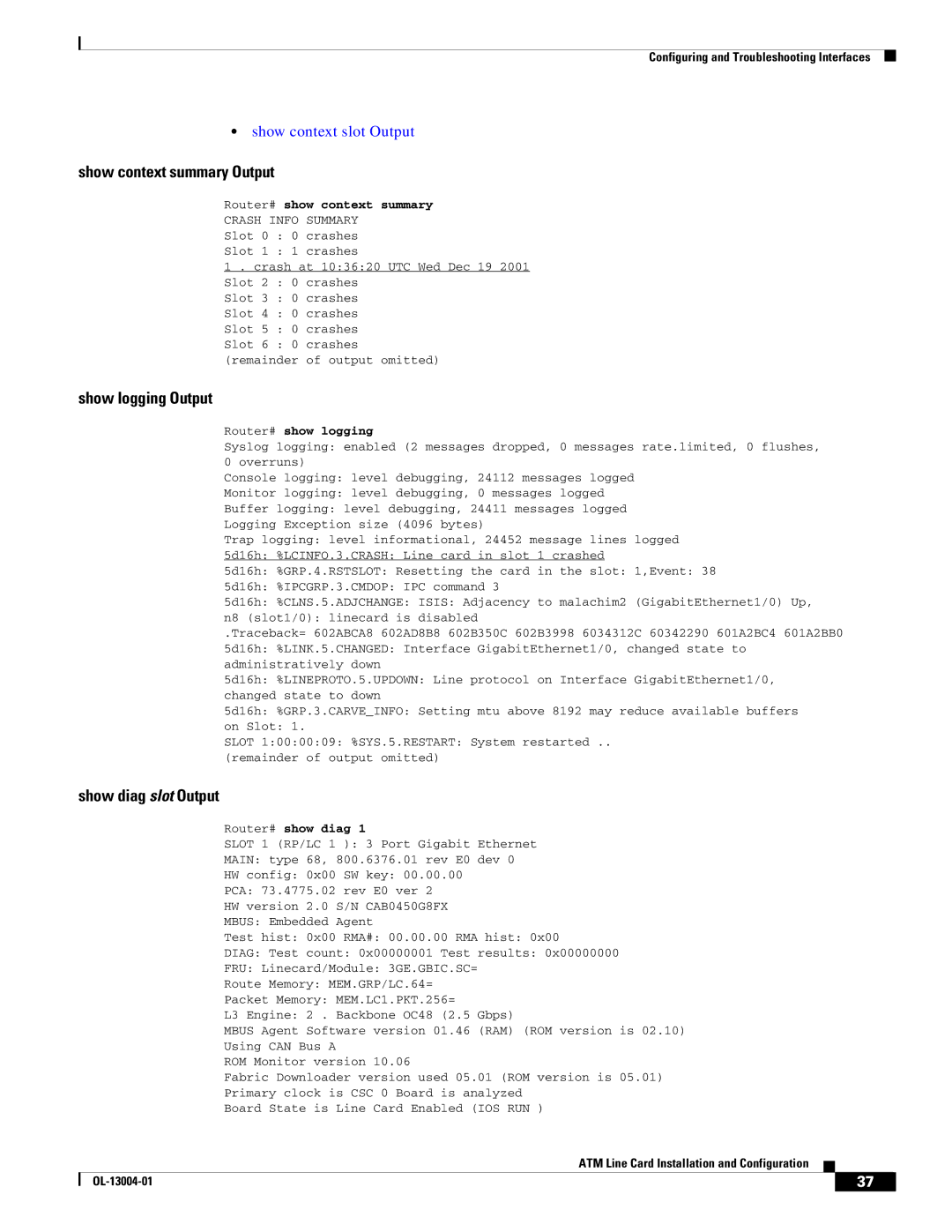 Cisco Systems 12000 series specifications Show context summary Output 