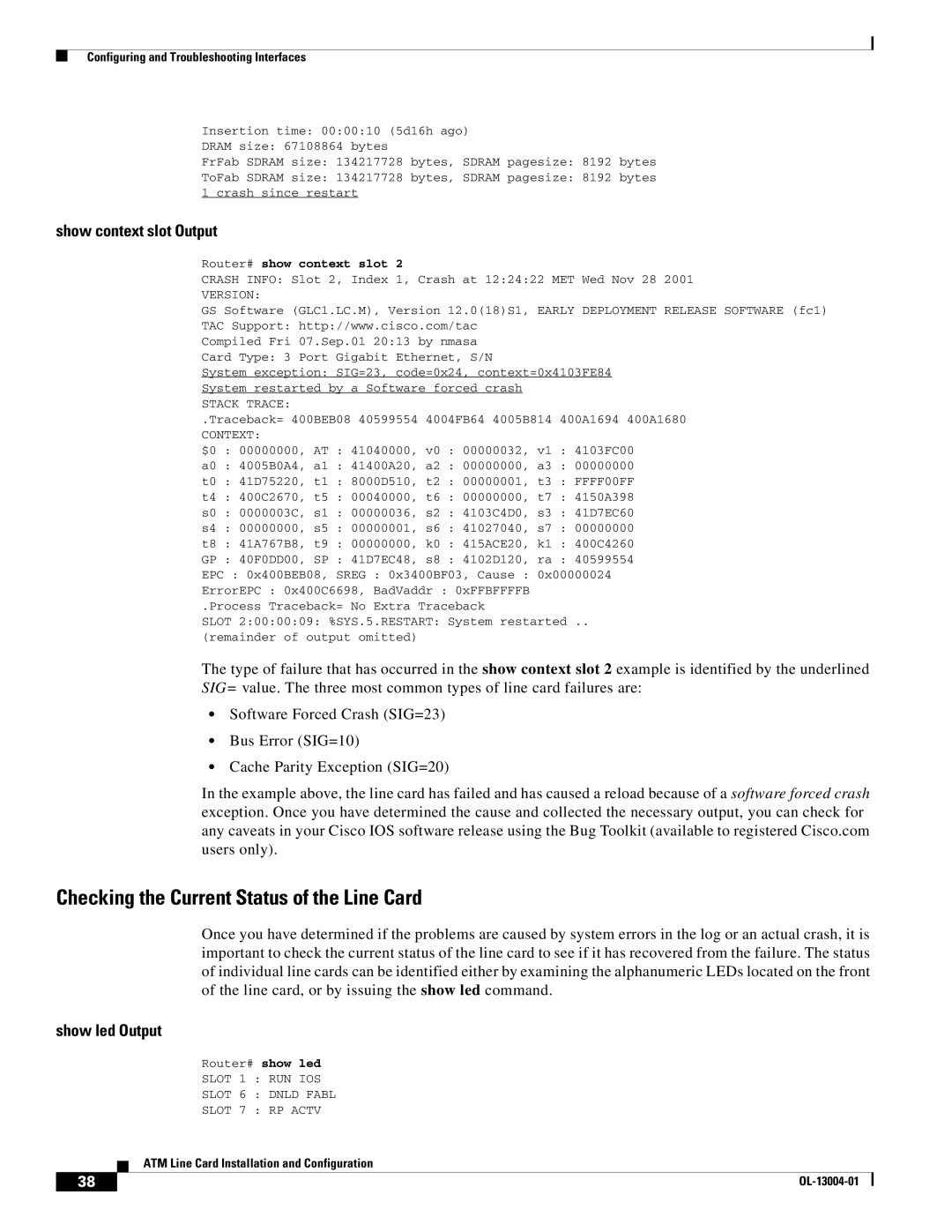 Cisco Systems 12000 series specifications Checking the Current Status of the Line Card, Show context slot Output 