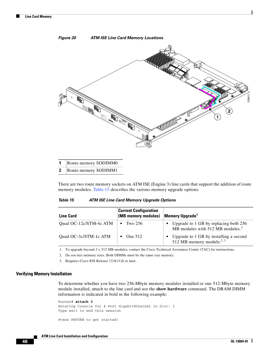 Cisco Systems 12000 series specifications Memory Upgrade, Line Card 