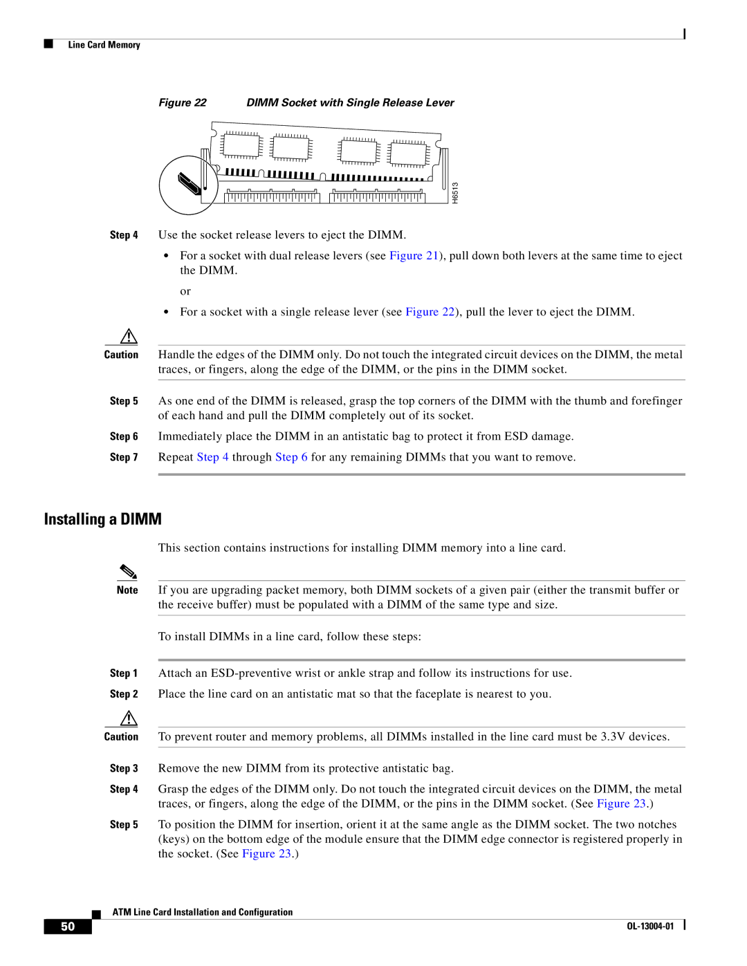 Cisco Systems 12000 series specifications Installing a Dimm, Dimm Socket with Single Release Lever 