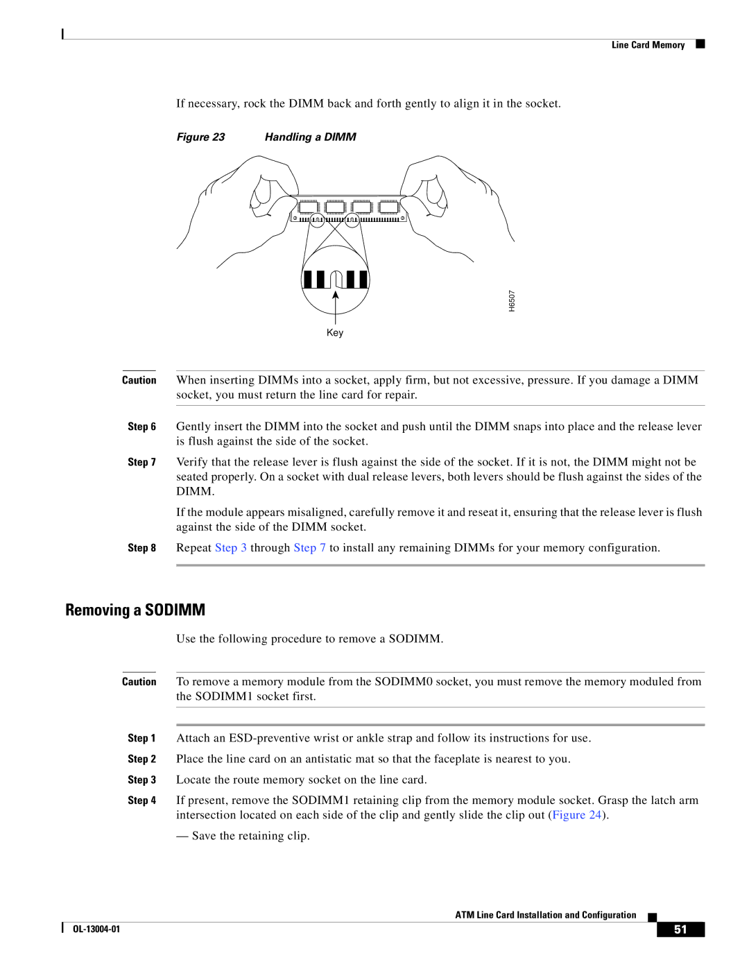 Cisco Systems 12000 series specifications Removing a Sodimm, Handling a Dimm 